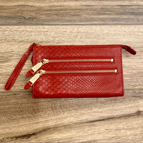 Cole Haan Crosby Clara Red Snake Print Wristlet - Picture 1 of 15